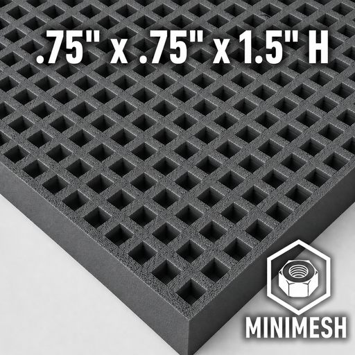 Grating - Minimesh, Profile: 0.75" x 0.75" x 1.5" H, Size: 4' W x 8' L, Fire Retardant: Yes, Color: RAL7012-BasaltGrey, Resin: ISO