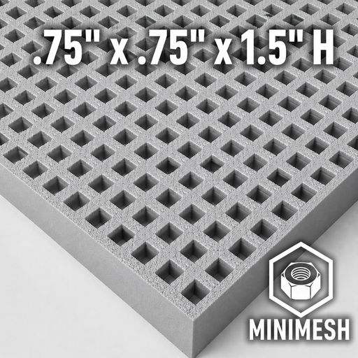 Grating - Minimesh, Profile: 0.75" x 0.75" x 1.5" H, Size: 4' W x 8' L, Fire Retardant: Yes, Color: RAL7004-SignalGrey, Resin: ISO