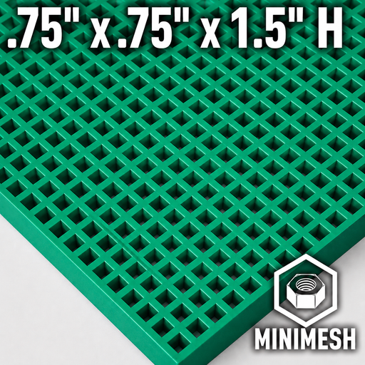 Grating - Minimesh, Profile: 0.75" x 0.75" x 1.5" H, Size: 4' W x 8' L, Fire Retardant: Yes, Color: RAL6032-SignalGreen, Resin: ISO
