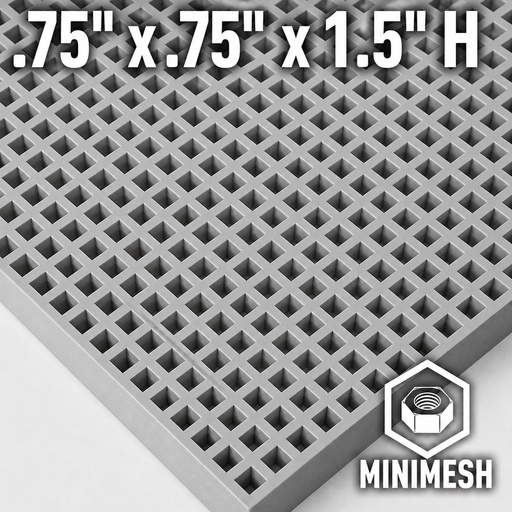 Grating - Minimesh, Profile: 0.75" x 0.75" x 1.5" H, Size: 4' W x 8' L, Fire Retardant: Yes, Color: RAL7004-SignalGrey, Resin: ISO