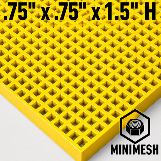 Grating - Minimesh, Profile: 0.75" x 0.75" x 1.5" H, Size: 4' W x 8' L, Fire Retardant: Yes, Color: RAL1003-SignalYellow, Resin: ISO