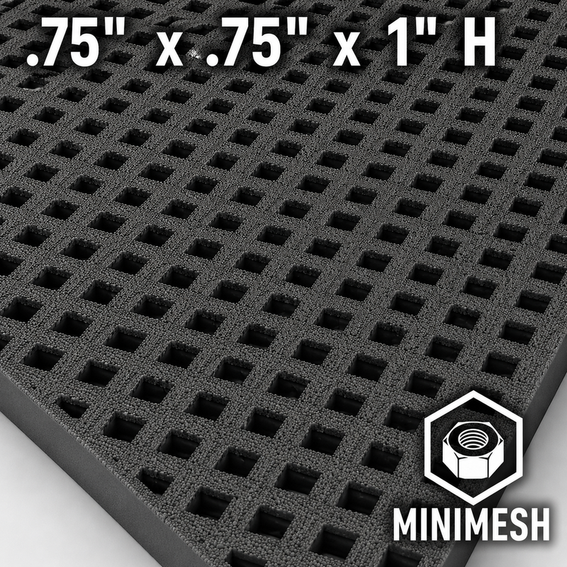 Grating - Minimesh, Profile: 0.75" x 0.75" x 1" H, Size: 4' W x 12' L, Fire Retardant: Yes, Color: RAL7012-BasaltGrey, Resin: ISO