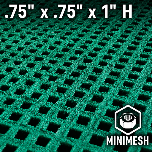 Grating - Minimesh, Profile: 0.75" x 0.75" x 1" H, Size: 4' W x 8' L, Fire Retardant: Yes, Grit: Yes, Color: RAL6032-SignalGreen, Resin: ISO