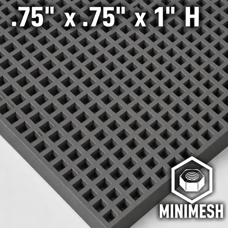 Grating - Minimesh, Profile: 0.75" x 0.75" x 1" H, Size: 4' W x 8' L, Fire Retardant: Yes, Color: RAL7012-BasaltGrey, Resin: ISO