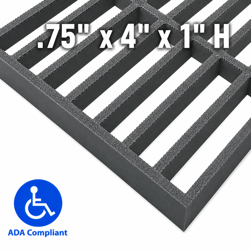 Grating - Standard, Profile: 0.75" x 4" x 1" H, Size: 4' W x 8' L, Fire Retardant: Yes, Grit: Yes, Color: RAL7012-BasaltGrey, Resin: ISO