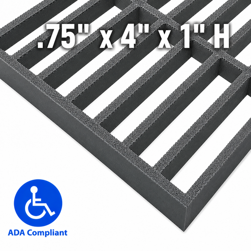 Grating - Standard, Profile: 0.75" x 4" x 1" H, Size: 4' W x 8' L, Fire Retardant: Yes, Grit: Yes, Color: RAL7012-BasaltGrey, Resin: ISO