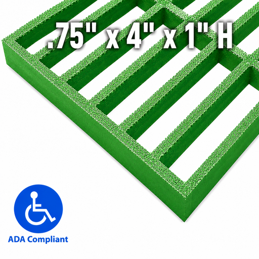 Grating - Standard, Profile: 0.75" x 4" x 1" H, Size: 4' W x 8' L, Fire Retardant: Yes, Color: RAL6032-SignalGreen, Resin: ISO