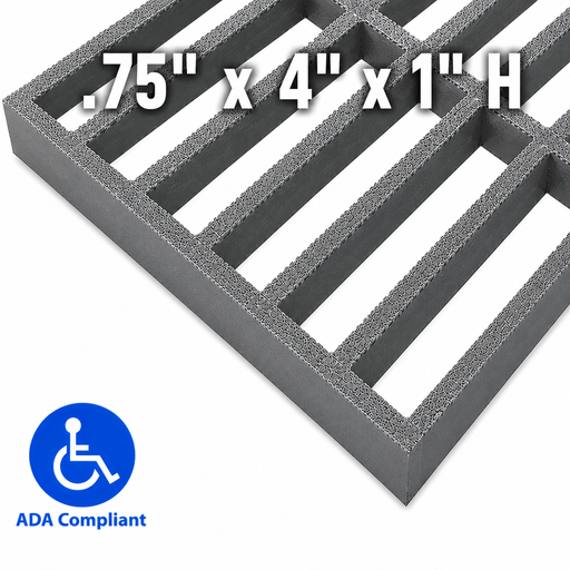 Grating - Standard, Profile: 0.75" x 4" x 1" H, Size: 4' W x 8' L, Fire Retardant: Yes, Color: RAL7004-SignalGrey, Resin: ISO