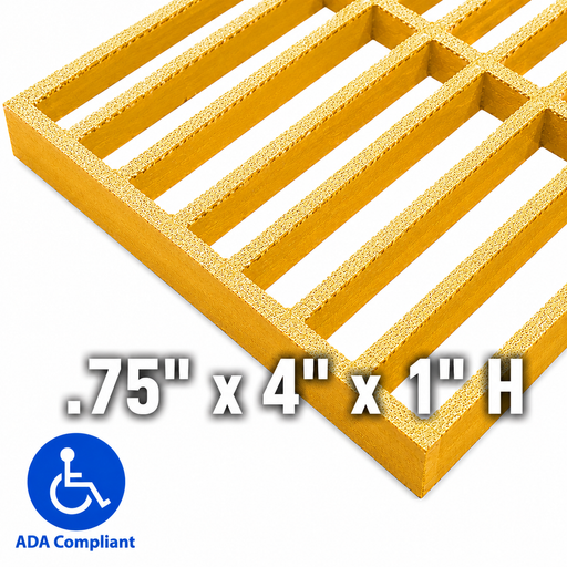 Grating - Standard, Profile: 0.75" x 4" x 1" H, Size: 4' W x 8' L, Fire Retardant: Yes, Color: RAL1003-SignalYellow, Resin: ISO