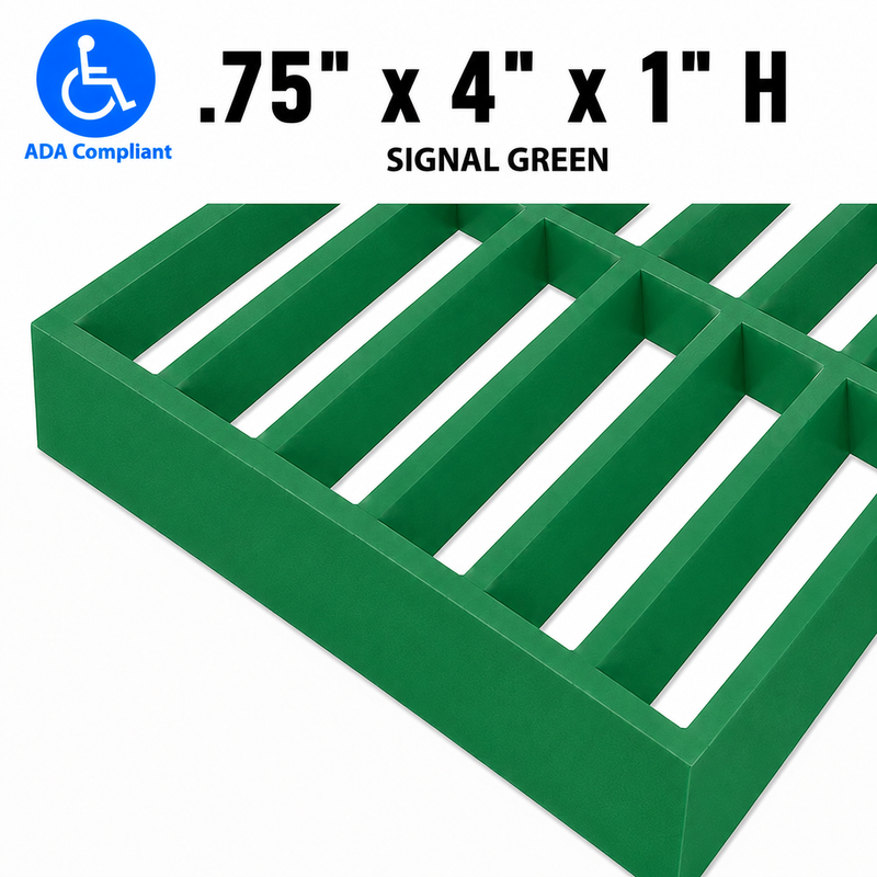 Grating - Standard, Profile: 0.75" x 4" x 1" H, Size: 4' W x 8' L, Fire Retardant: Yes, Color: RAL6032-SignalGreen, Resin: ISO