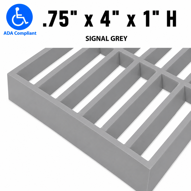 Grating - Standard, Profile: 0.75" x 4" x 1" H, Size: 4' W x 8' L, Fire Retardant: Yes, Color: RAL7004-SignalGrey, Resin: ISO