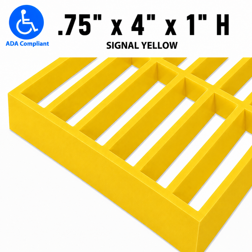 Grating - Standard, Profile: 0.75" x 4" x 1" H, Size: 4' W x 8' L, Fire Retardant: Yes, Color: RAL1003-SignalYellow, Resin: ISO