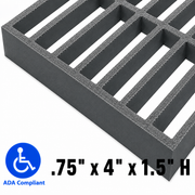 Grating - Standard, Profile: 0.75" x 4" x 1.5" H, Size: 4' W x 8' L, Fire Retardant: Yes, Grit: Yes, Color: RAL7012-BasaltGrey, Resin: ISO