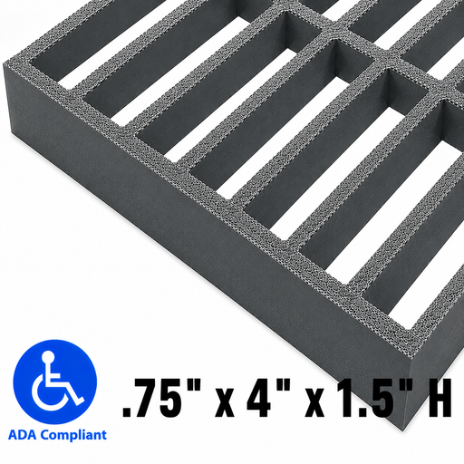 Grating - Standard, Profile: 0.75" x 4" x 1.5" H, Size: 4' W x 8' L, Fire Retardant: Yes, Color: RAL7012-BasaltGrey, Resin: ISO