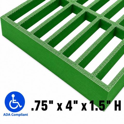 Grating - Standard, Profile: 0.75" x 4" x 1.5" H, Size: 4' W x 8' L, Fire Retardant: Yes, Color: RAL6032-SignalGreen, Resin: ISO