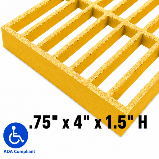 Grating - Standard, Profile: 0.75" x 4" x 1.5" H, Size: 4' W x 8' L, Fire Retardant: Yes, Color: RAL1003-SignalYellow, Resin: ISO