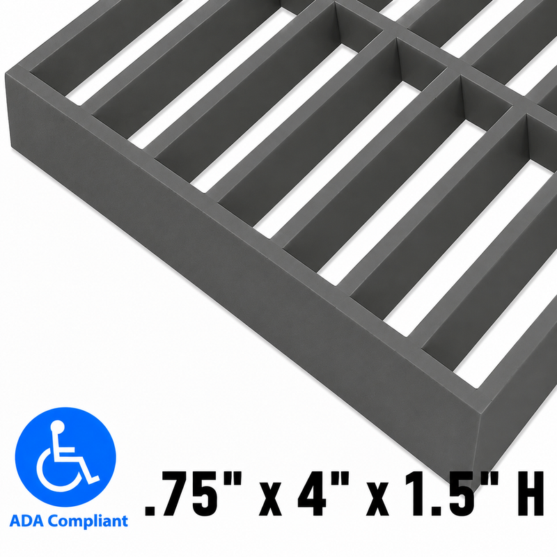 Grating - Standard, Profile: 0.75" x 4" x 1.5" H, Size: 4' W x 8' L, Fire Retardant: Yes, Color: RAL7012-BasaltGrey, Resin: ISO