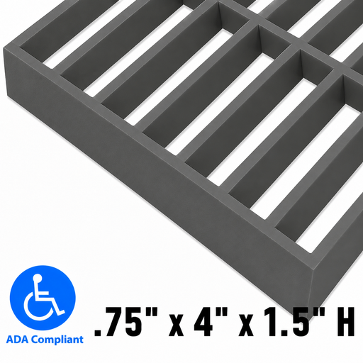 Grating - Standard, Profile: 0.75" x 4" x 1.5" H, Size: 4' W x 8' L, Fire Retardant: Yes, Color: RAL7012-BasaltGrey, Resin: ISO