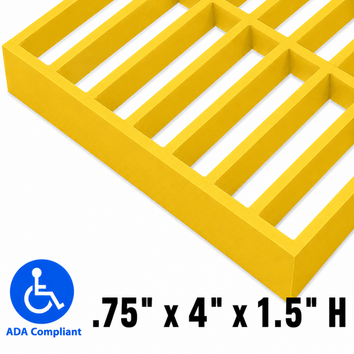 Grating - Standard, Profile: 0.75" x 4" x 1.5" H, Size: 4' W x 8' L, Fire Retardant: Yes, Color: RAL1003-SignalYellow, Resin: ISO