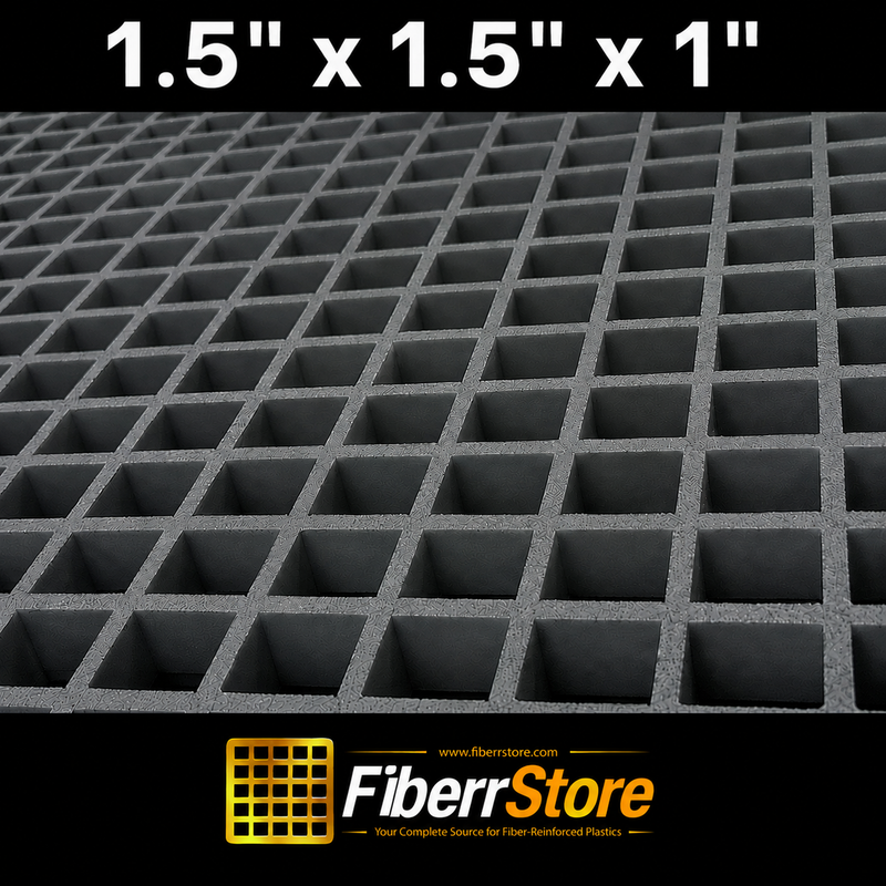 Grating - Standard, Profile: 1.5" x 1.5" x 1" H, Size: 4' W x 8' L, Fire Retardant: Yes, Color: RAL7012-BasaltGrey, Resin: ISO