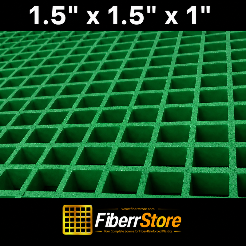 Grating - Standard, Profile: 1.5" x 1.5" x 1" H, Size: 4' W x 8' L, Fire Retardant: Yes, Color: RAL6032-SignalGreen, Resin: ISO