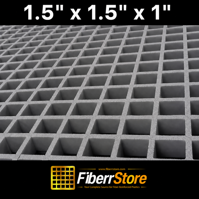 Grating - Standard, Profile: 1.5" x 1.5" x 1" H, Size: 4' W x 8' L, Fire Retardant: Yes, Color: RAL7004-SignalGrey, Resin: ISO