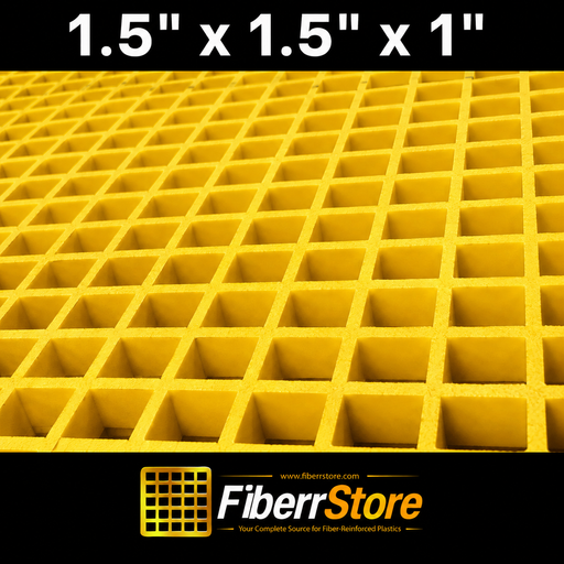 Grating - Standard, Profile: 1.5" x 1.5" x 1" H, Size: 4' W x 8' L, Fire Retardant: Yes, Color: RAL1003-SignalYellow, Resin: ISO