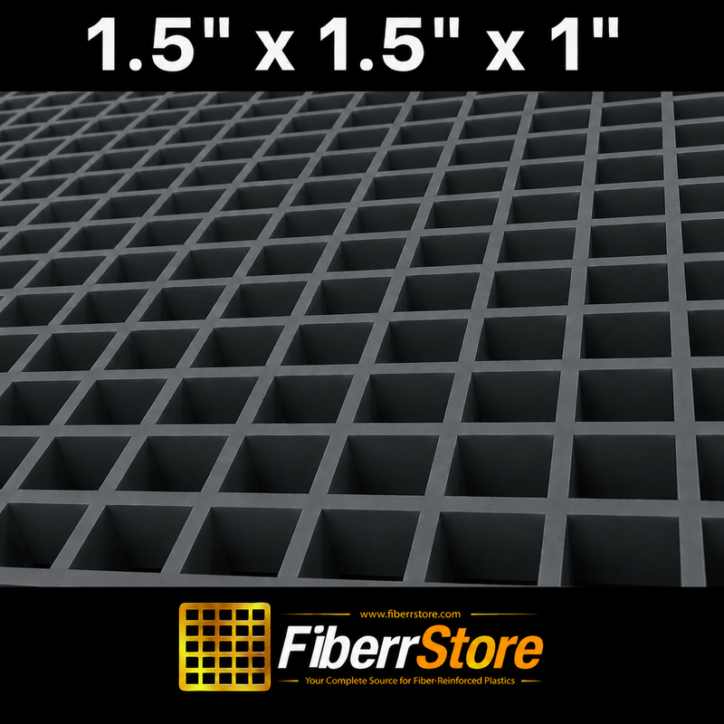 Grating - Standard, Profile: 1.5" x 1.5" x 1" H, Size: 4' W x 8' L, Fire Retardant: Yes, Color: RAL7012-BasaltGrey, Resin: ISO