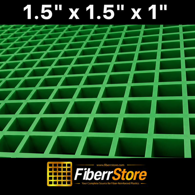Grating - Standard, Profile: 1.5" x 1.5" x 1" H, Size: 4' W x 8' L, Fire Retardant: Yes, Color: RAL6032-SignalGreen, Resin: ISO