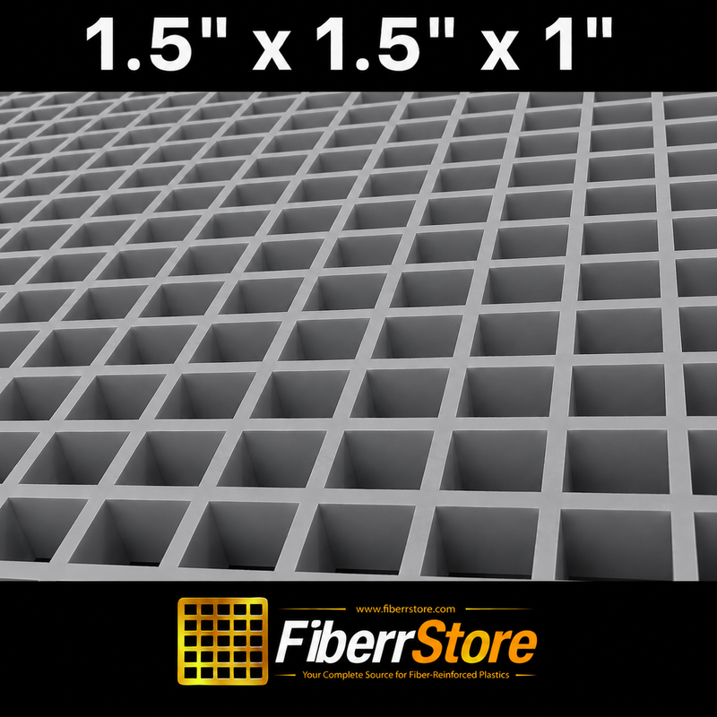 Grating - Standard, Profile: 1.5" x 1.5" x 1" H, Size: 4' W x 8' L, Fire Retardant: Yes, Color: RAL7004-SignalGrey, Resin: ISO