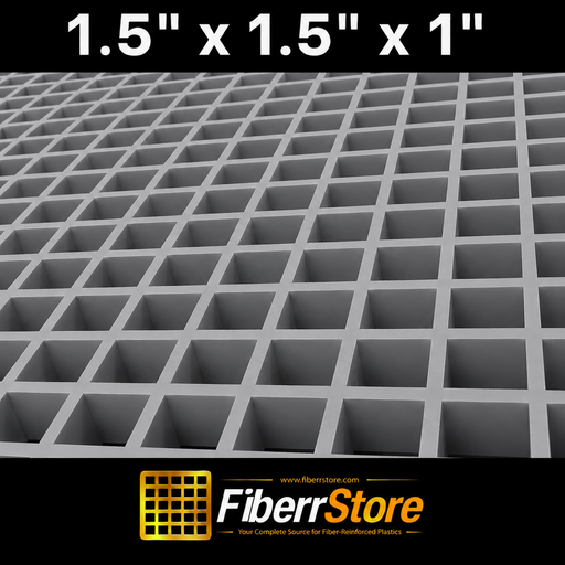Grating - Standard, Profile: 1.5" x 1.5" x 1" H, Size: 4' W x 8' L, Fire Retardant: Yes, Color: RAL7004-SignalGrey, Resin: ISO