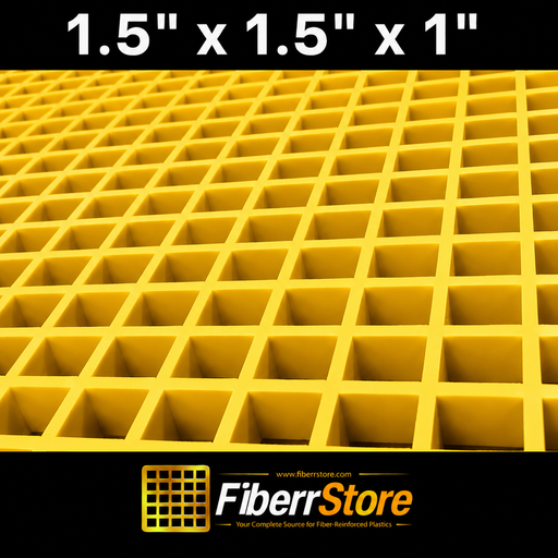 Grating - Standard, Profile: 1.5" x 1.5" x 1" H, Size: 4' W x 8' L, Fire Retardant: Yes, Color: RAL1003-SignalYellow, Resin: ISO