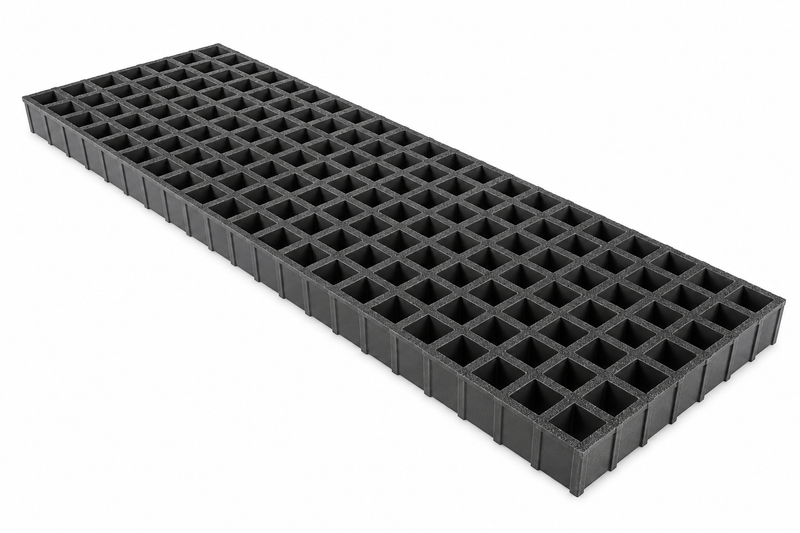 Fiberglass FRP Molded Grating Standard, 1.5" x 1.5" x 1.5" H, 4' W x 12' L, Fire Retardant, Gritted, RAL7012 Basalt Grey, ISO Resin