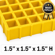 Grating - Standard, Profile: 1.5" x 1.5" x 1.5" H, Size: 4' W x 12' L, Fire Retardant: Yes, Grit: Yes, Color: RAL1003-SignalYellow, Resin: ISO