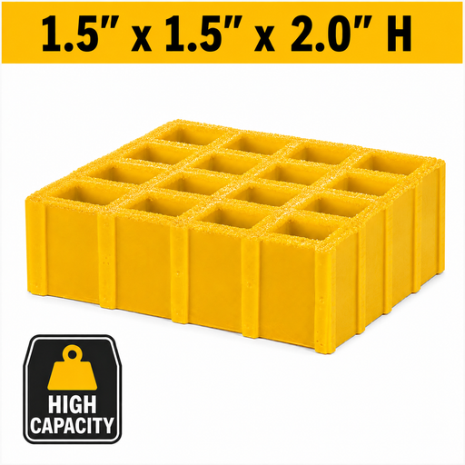 Grating - High Capacity, Profile: 1.5" x 1.5" x 2" H, Size: 4' W x 8' L, Fire Retardant: Yes, Grit: Yes, Color: RAL1003-SignalYellow, Resin: ISO