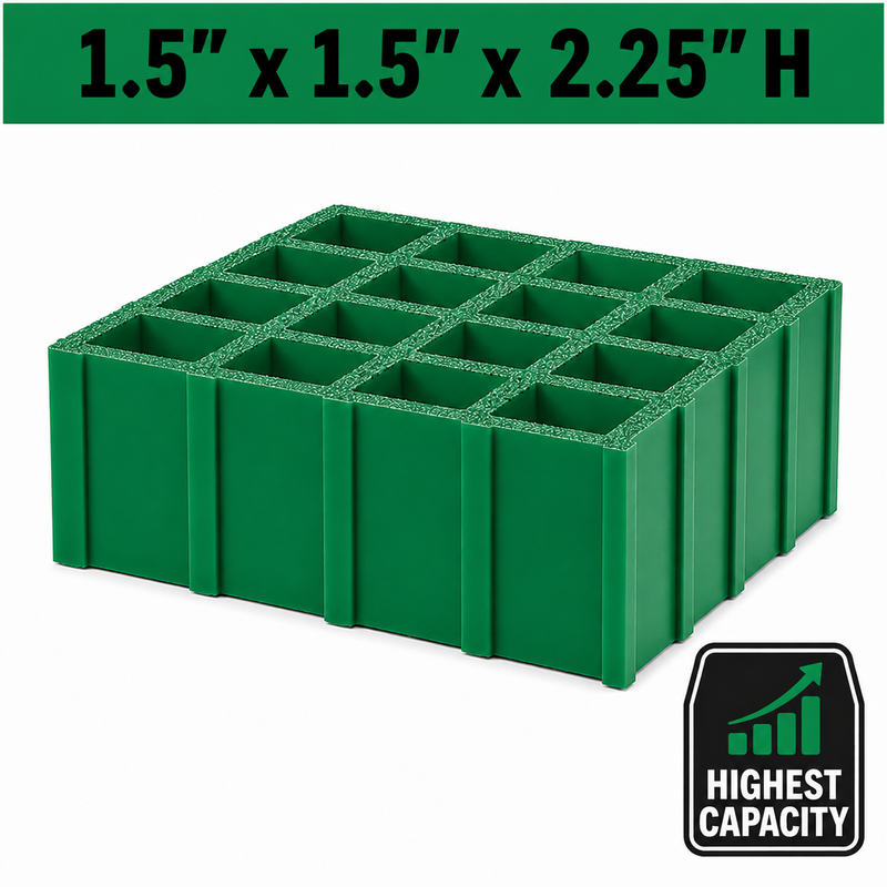 Grating - High Capacity, Profile: 1.5" x 1.5" x 2.25" H, Size: 4' W x 8' L, Fire Retardant: Yes, Grit: Yes, Color: RAL6032-SignalGreen, Resin: ISO