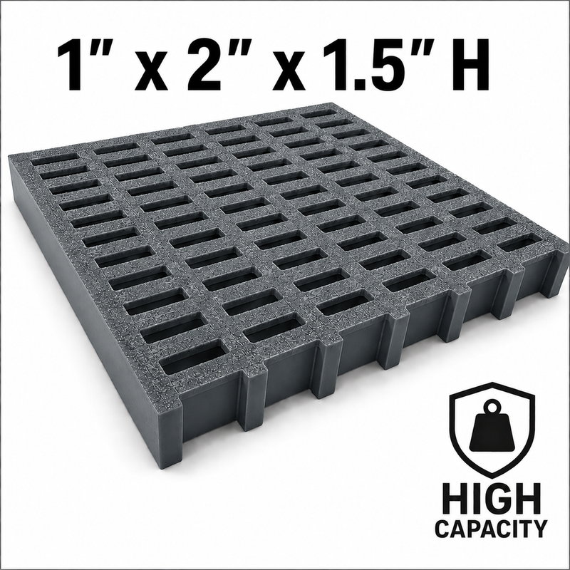 Grating - High Capacity, Profile: 1" x 2" x 1.5" H, Size: 4' W x 8' L, Fire Retardant: Yes, Grit: Yes, Color: RAL7012-BasaltGrey, Resin: ISO