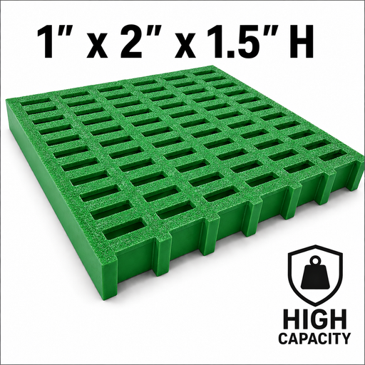 Grating - High Capacity, Profile: 1" x 2" x 1.5" H, Size: 4' W x 8' L, Fire Retardant: Yes, Grit: Yes, Color: RAL6032-SignalGreen, Resin: ISO