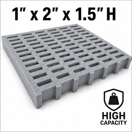 Grating - High Capacity, Profile: 1" x 2" x 1.5" H, Size: 4' W x 8' L, Fire Retardant: Yes, Grit: Yes, Color: RAL7004-SignalGrey, Resin: ISO