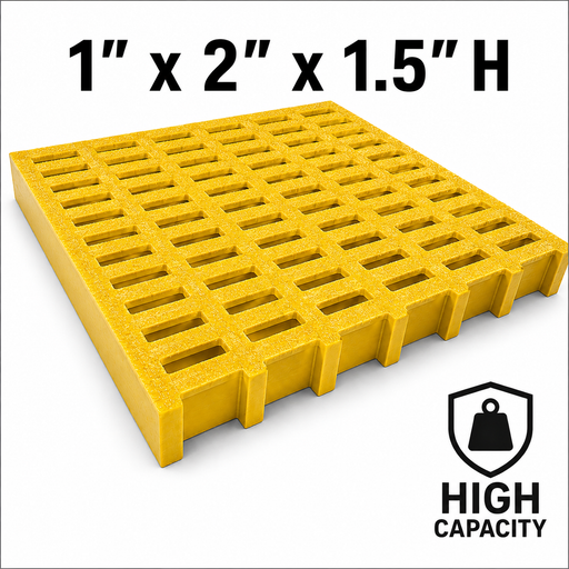 Grating - High Capacity, Profile: 1" x 2" x 1.5" H, Size: 4' W x 8' L, Fire Retardant: Yes, Grit: Yes, Color: RAL1003-SignalYellow, Resin: ISO
