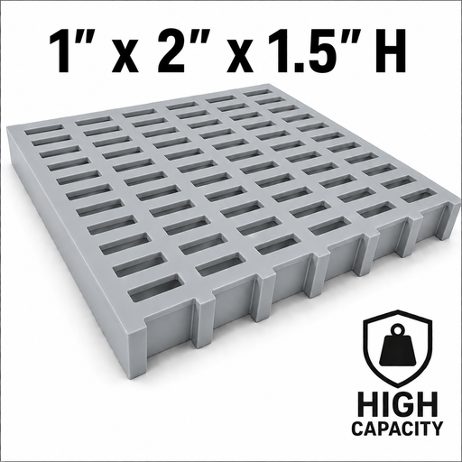 Grating - High Capacity, Profile: 1" x 2" x 1.5" H, Size: 4' W x 8' L, Fire Retardant: Yes, Grit: No, Color: RAL7004-SignalGrey, Resin: ISO