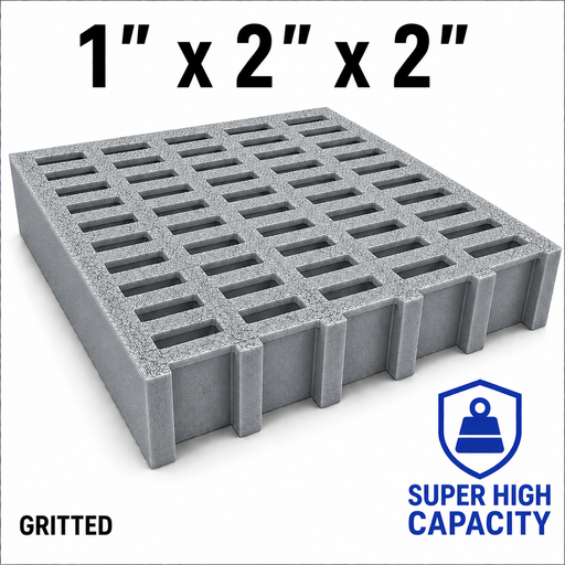 Grating - High Capacity, Profile: 1" x 2" x 2" H, Size: 4' W x 8' L, Fire Retardant: Yes, Grit: Yes, Color: RAL7004-SignalGrey, Resin: ISO