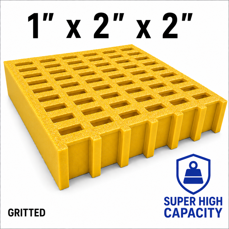 Grating - High Capacity, Profile: 1" x 2" x 2" H, Size: 4' W x 8' L, Fire Retardant: Yes, Grit: Yes, Color: RAL1003-SignalYellow, Resin: ISO