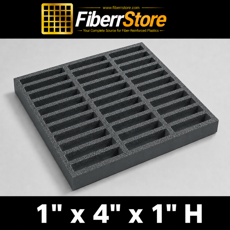 Grating - Standard, Profile: 1" x 4" x 1" H, Size: 4' W x 8' L, Fire Retardant: Yes, Color: RAL7012-BasaltGrey, Resin: ISO