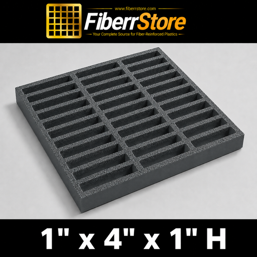 Grating - Standard, Profile: 1" x 4" x 1" H, Size: 4' W x 8' L, Fire Retardant: Yes, Color: RAL7012-BasaltGrey, Resin: ISO