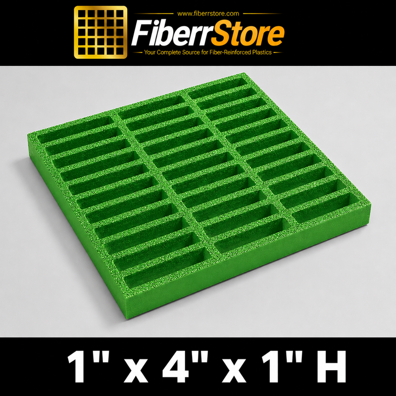 Grating - Standard, Profile: 1" x 4" x 1" H, Size: 4' W x 8' L, Fire Retardant: Yes, Color: RAL6032-SignalGreen, Resin: ISO