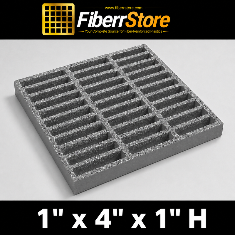Grating - Standard, Profile: 1" x 4" x 1" H, Size: 4' W x 8' L, Fire Retardant: Yes, Color: RAL7004-SignalGrey, Resin: ISO