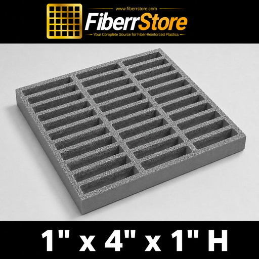 Grating - Standard, Profile: 1" x 4" x 1" H, Size: 4' W x 8' L, Fire Retardant: Yes, Color: RAL7004-SignalGrey, Resin: ISO