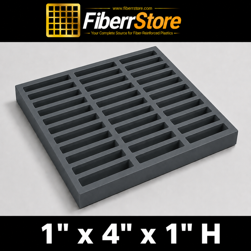 Grating - Standard, Profile: 1" x 4" x 1" H, Size: 4' W x 8' L, Fire Retardant: Yes, Color: RAL7012-BasaltGrey, Resin: ISO