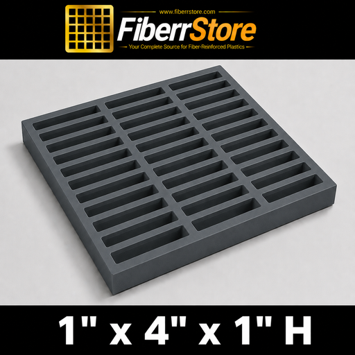 Grating - Standard, Profile: 1" x 4" x 1" H, Size: 4' W x 8' L, Fire Retardant: Yes, Color: RAL7012-BasaltGrey, Resin: ISO